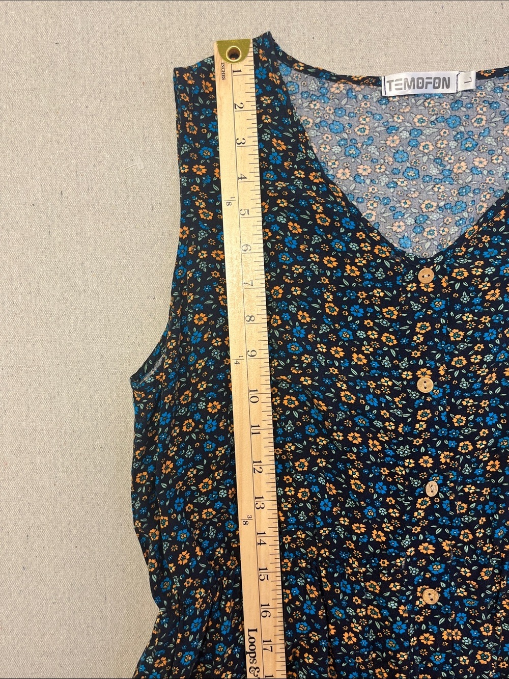 TEMOFON Floral Button Front Midi Dress Pockets Boho Cottagecore Size L - Picture 11 of 16